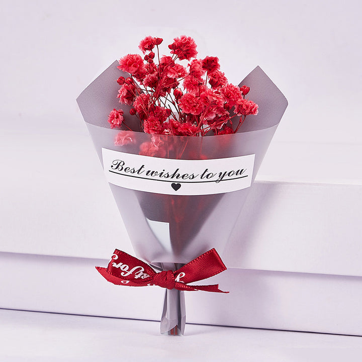 Mini Faux Rose Petal Gift Bouquet With Satin Ribbon Bow And Translucent Cone Wrap