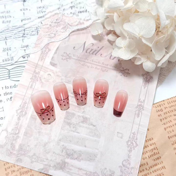 Acrylic Nail Set with Elegant Bow Design Bowlift