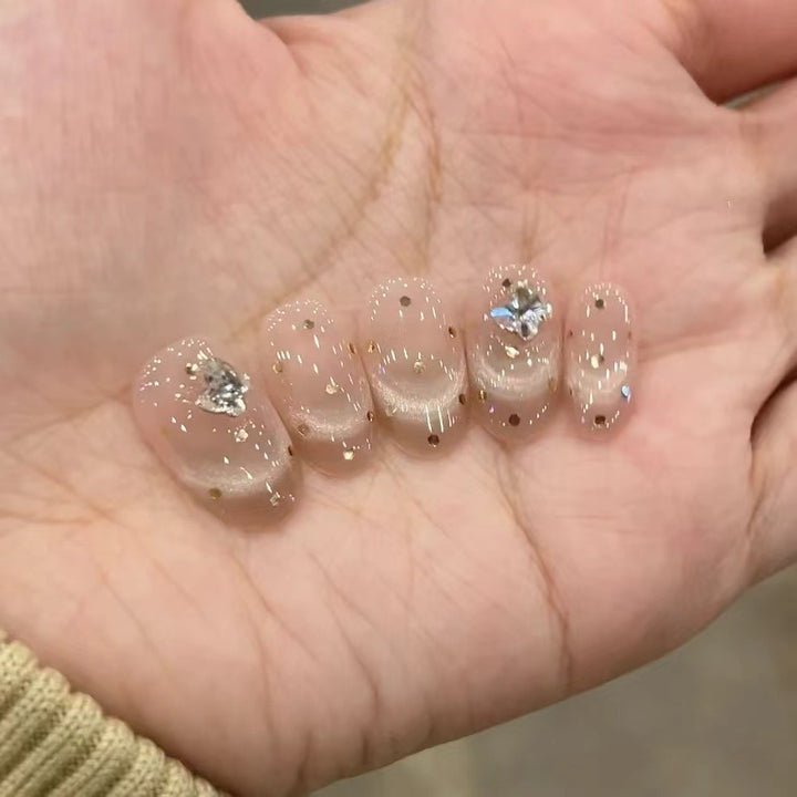 Decorative Press-On Nail Set with Glitter and Rhinestones Bowlift