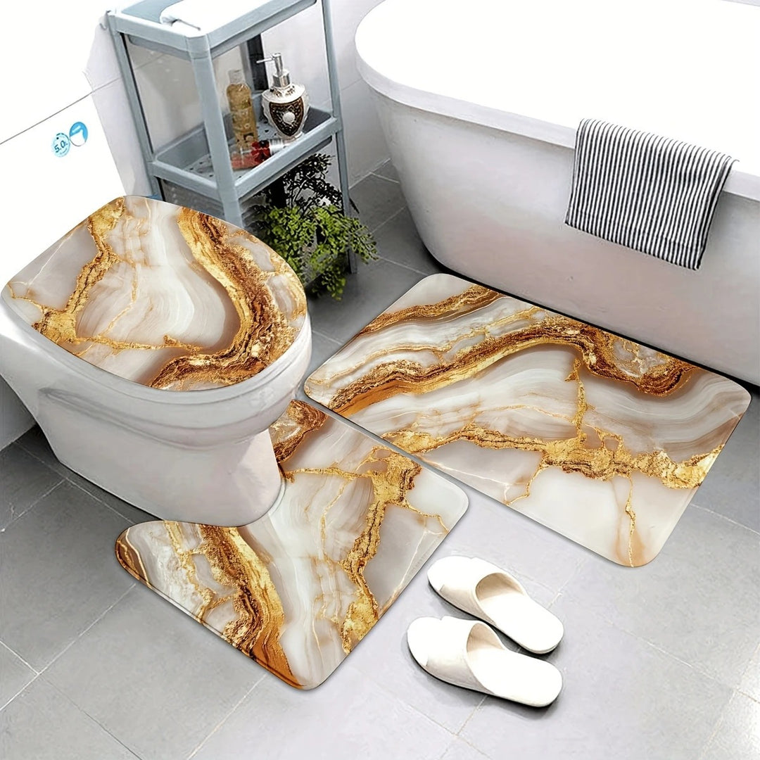Artistic Marble Print Bath Mat Set Bowlift