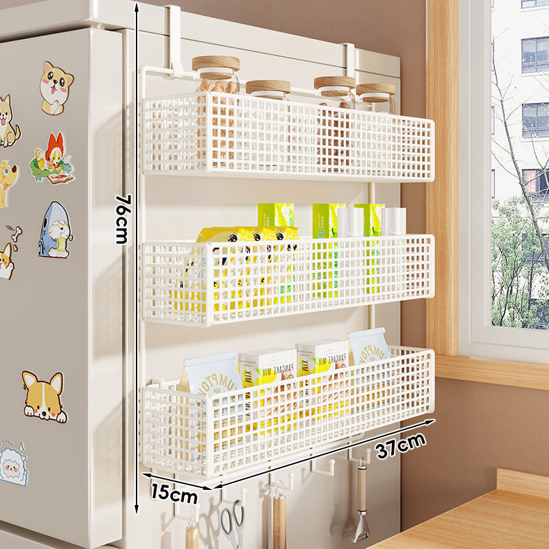 Over-Refrigerator Vertical Hanging Mesh Storage Rack with Deep Baskets and Hook Rail