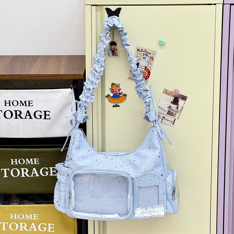 Star-Print Ruffle Strap Shoulder Bag Bowlift