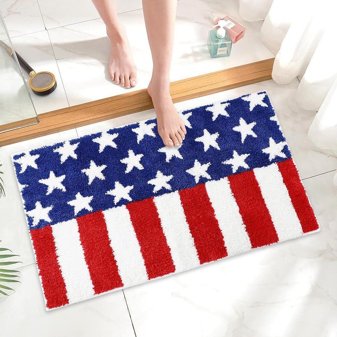 Semi-Circular Tufted Chenille Non-Slip Bathroom Mat With Star Stripe Pattern
