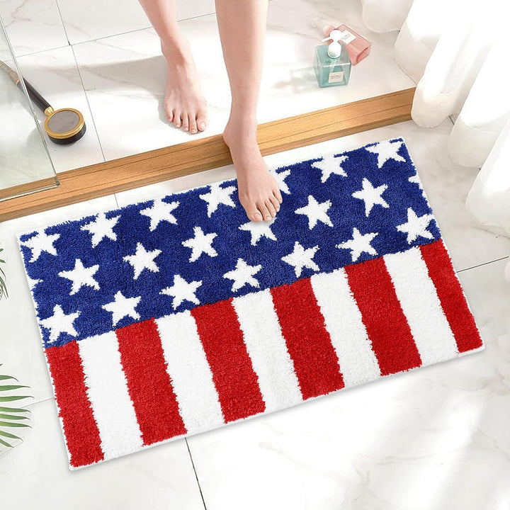Semi-Circular Tufted Chenille Non-Slip Bathroom Mat With Star Stripe Pattern