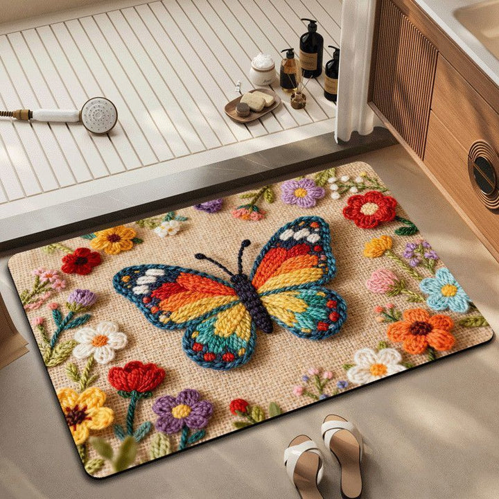 Embroidered Peacock and Floral Area Rug