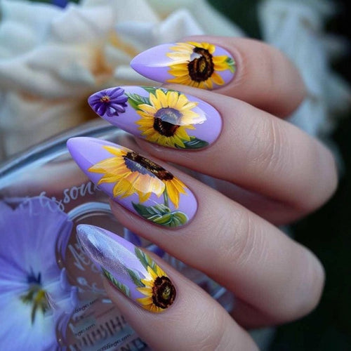 Art nails with elaborate sunflower motifs Bowlift