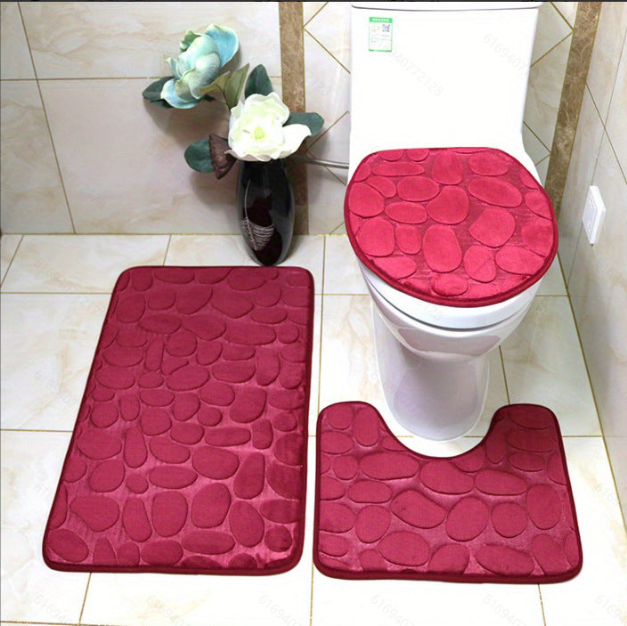 Textured Stone Pattern Bath Mat Set Bowlift