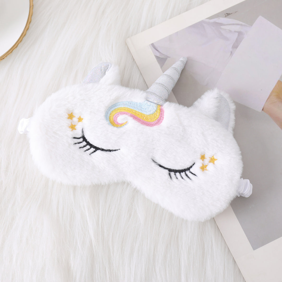 Ladies nan cozy unicorn sleep mask with embroidered eyelashes, soft plush and elastic ruffled ribbon Bowlift