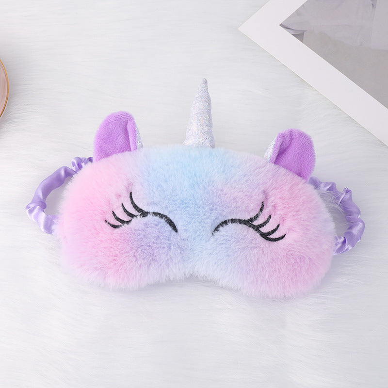 Ladies nan cozy unicorn sleep mask with embroidered eyelashes, soft plush and elastic ruffled ribbon Bowlift