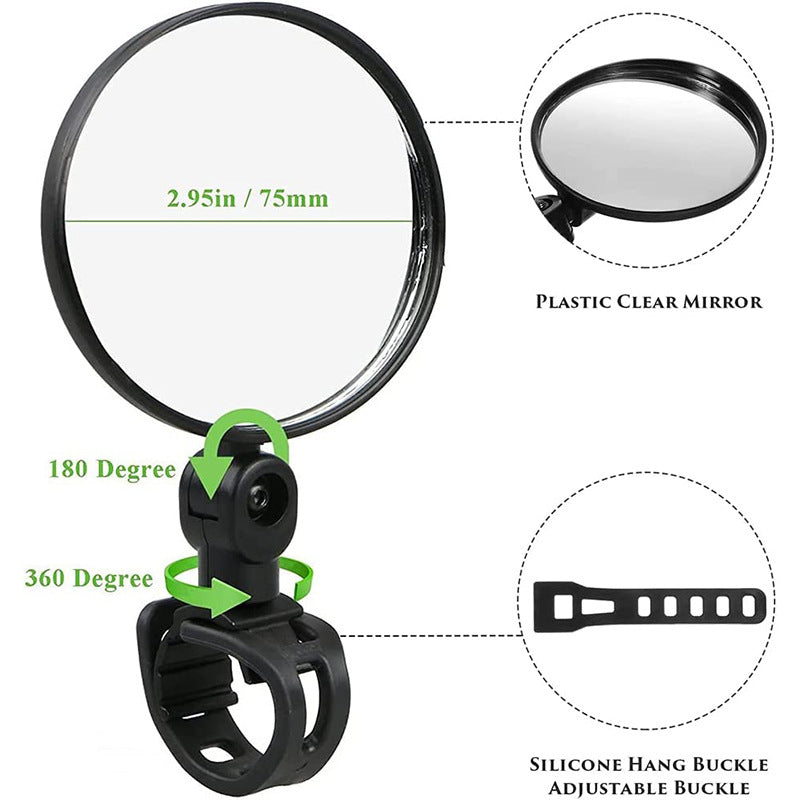 adjustable convex handlebar safety mirror with universal clamp for road and mountain bikes Bowlift