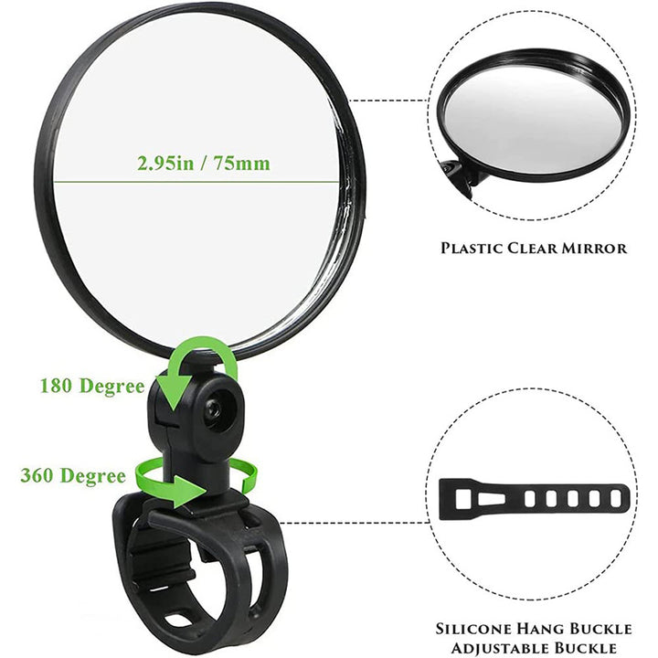 adjustable convex handlebar safety mirror with universal clamp for road and mountain bikes Bowlift
