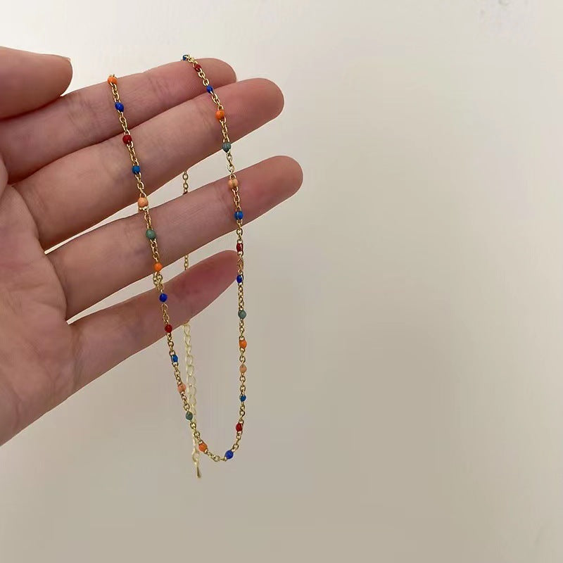 Colorful Beaded Chain Necklace Bowlift