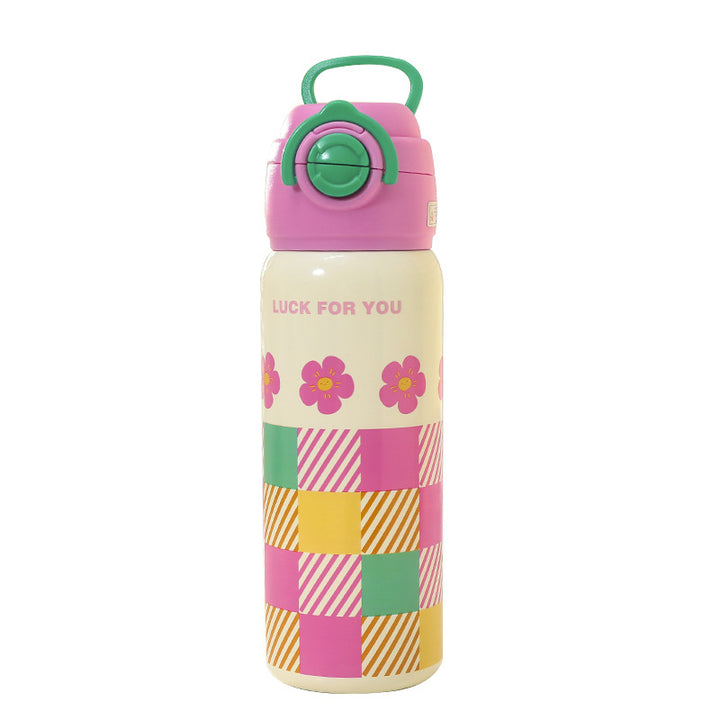 Women's insulated drinking bottle with child-friendly design and practical carrying handle Bowlift