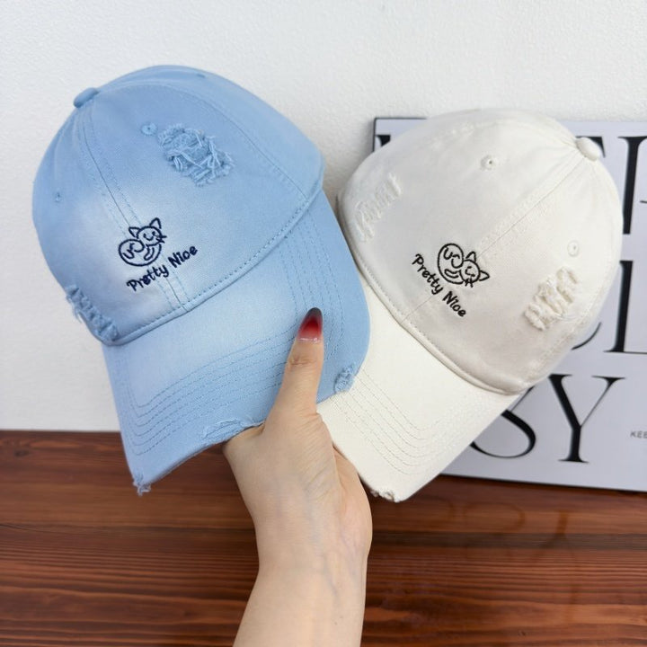 Women's Distressed Casual Embroidered Baseball Cap Bowlift