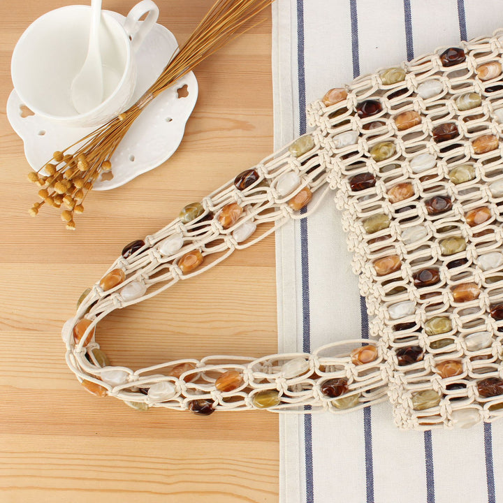 Hand-knotted basket bag with colorful beads Bowlift