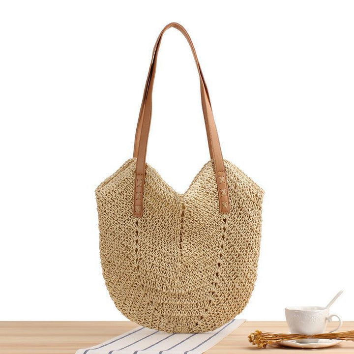 Generous straw shoulder bag with leather handles Bowlift