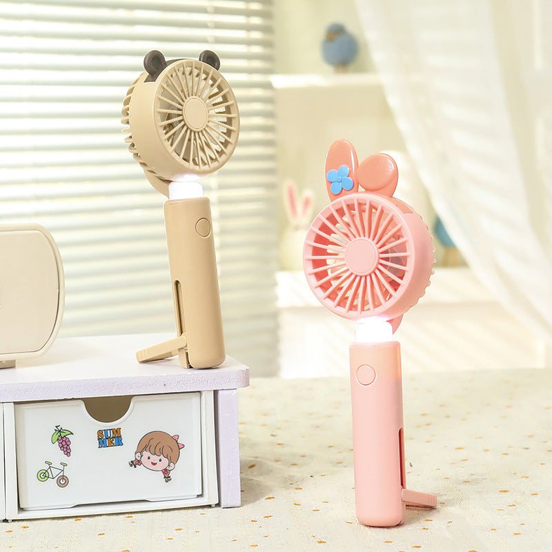 Ladies portable handheld fan with integrated LED light and animal ear design Bowlift