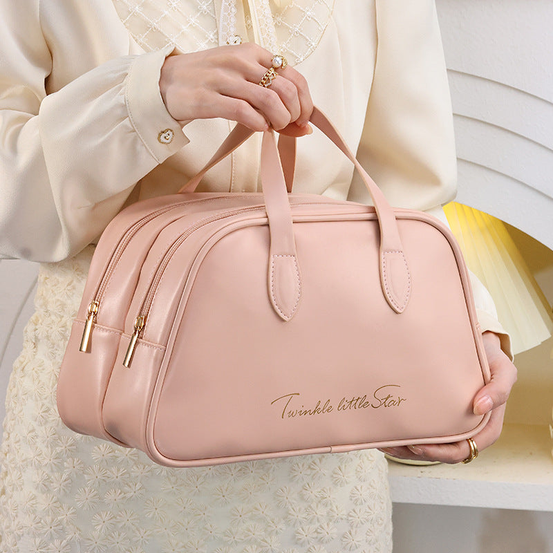 Cosmetic Organizer Bag With Double Zipper And Elegant Carry Handle Bowlift