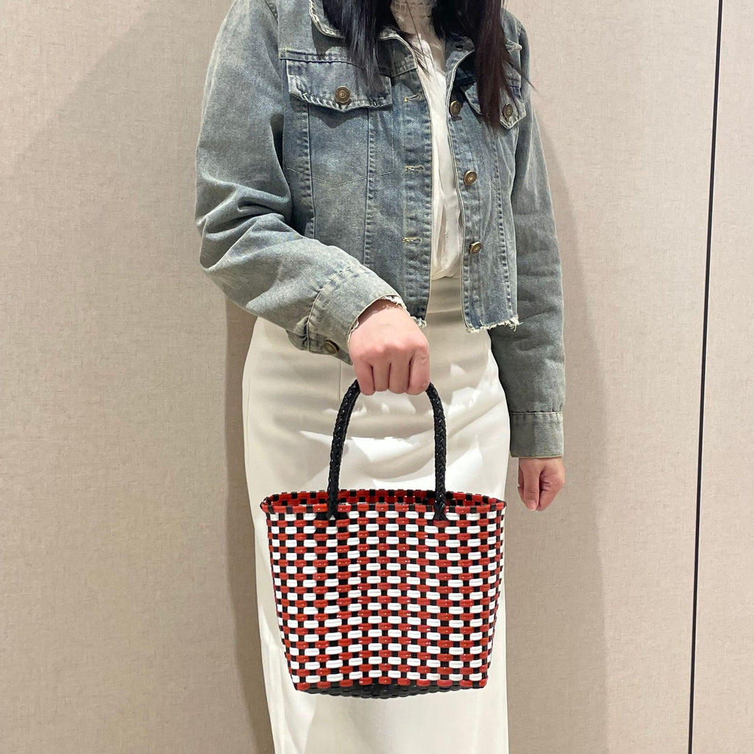 Handwoven basket bag with colorful design Bowlift