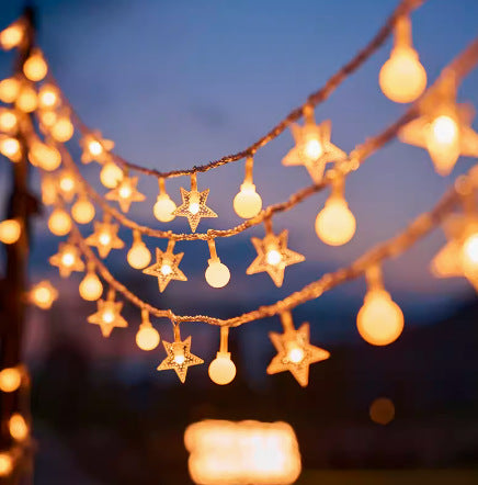 Outdoor Solar Star And Globe String Lights With Waterproof Copper Wire Bowlift
