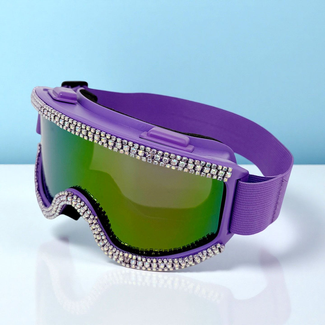 Women Glamorous Ski Goggles with Sparkling Crystal Decoration Bowlift