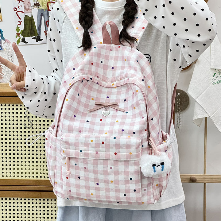 Playful Checked Pattern Backpack Bowlift