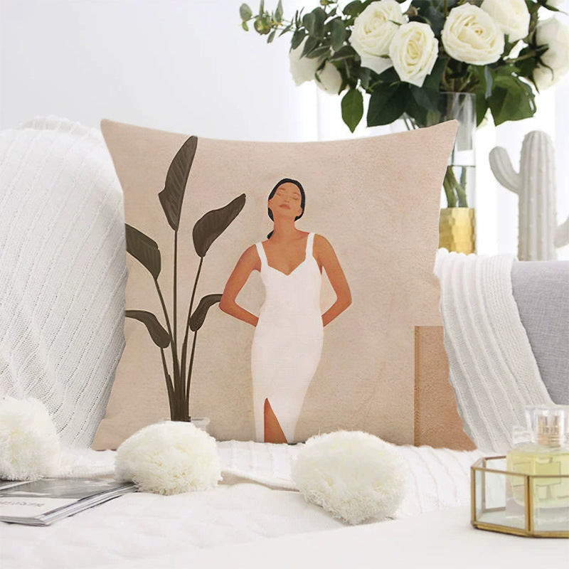 Decorative square pillow cover with abstract line drawing and cotton-linen mix Bowlift
