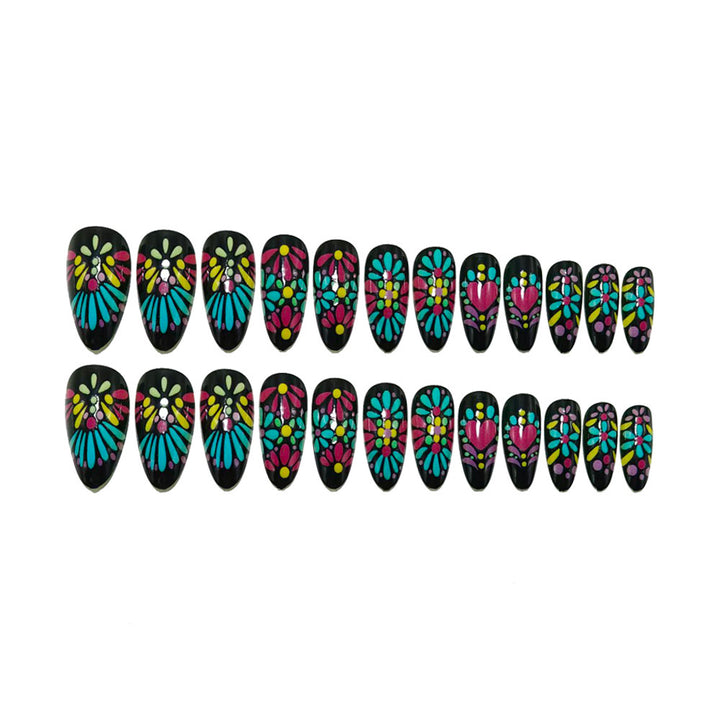 Artificials nails with colorful flower pattern Bowlift