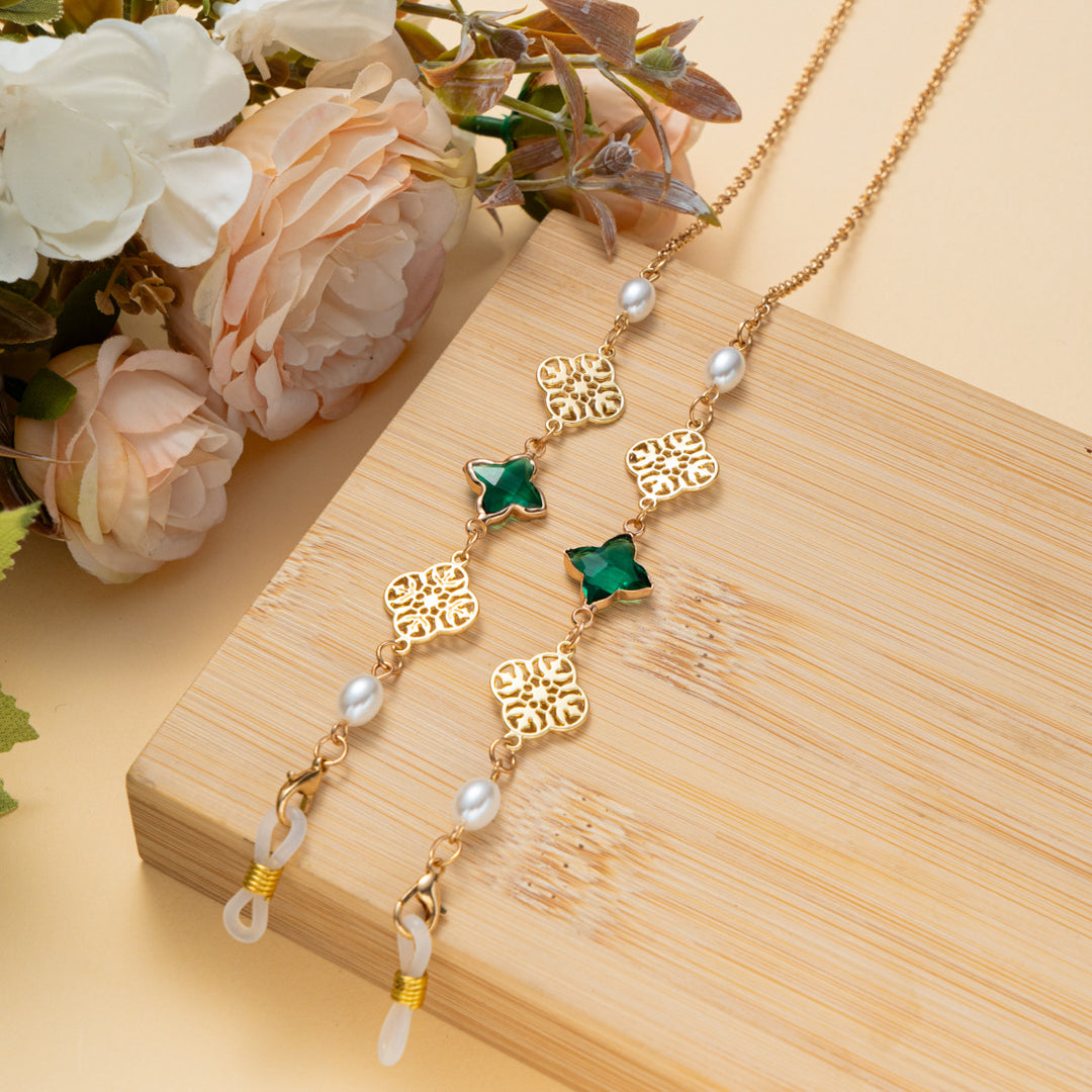 Elegant Gemstone and Pearl Eyewear Chain Bowlift