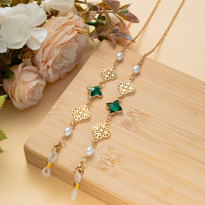 Elegant Gemstone and Pearl Eyewear Chain Bowlift