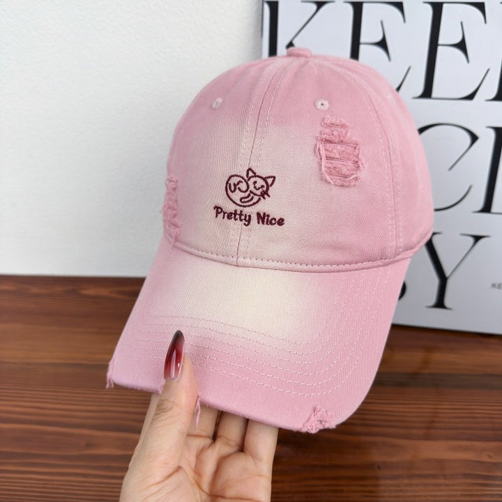 Women's Distressed Casual Embroidered Baseball Cap Bowlift