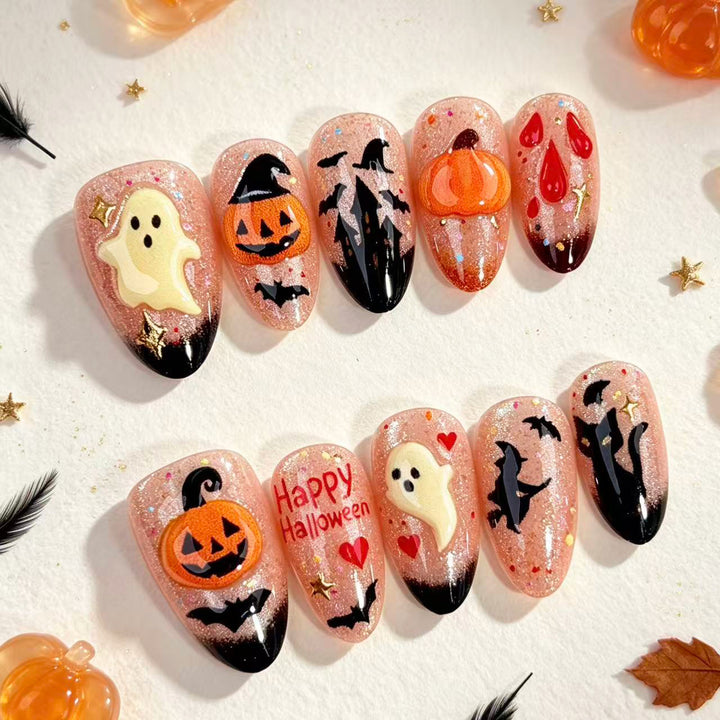 Creative Halloween-Themed Press-On Nail Art Set