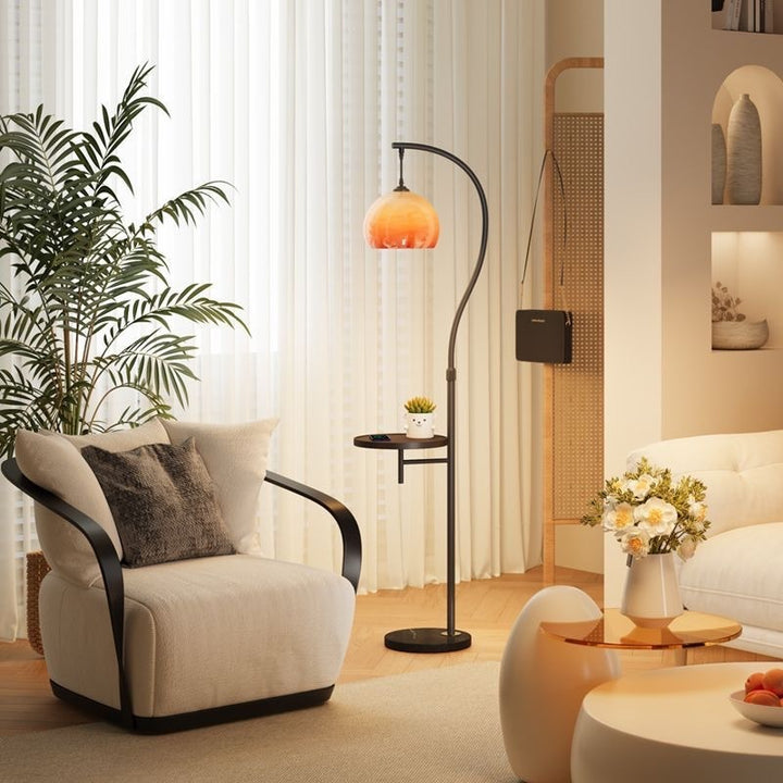 Adjustable Arc Floor Lamp with Integrated Side Table