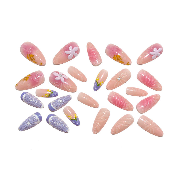 Artificial nail set with floral design and 3D effects Bowlift