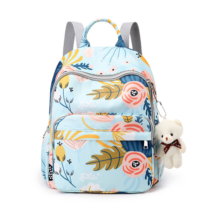 Backpack with Botanical Print and Multifunctional Compartments Bowlift