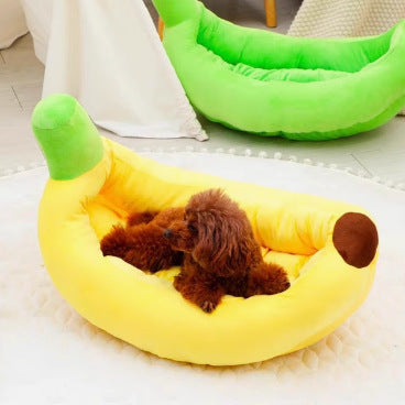 Banana-Shaped Plush Dog Bed