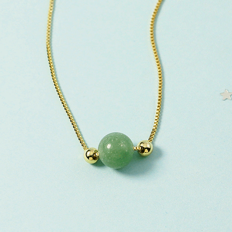 Minimalist Plated Box Chain Necklace with Natural Jade Bead Bowlift