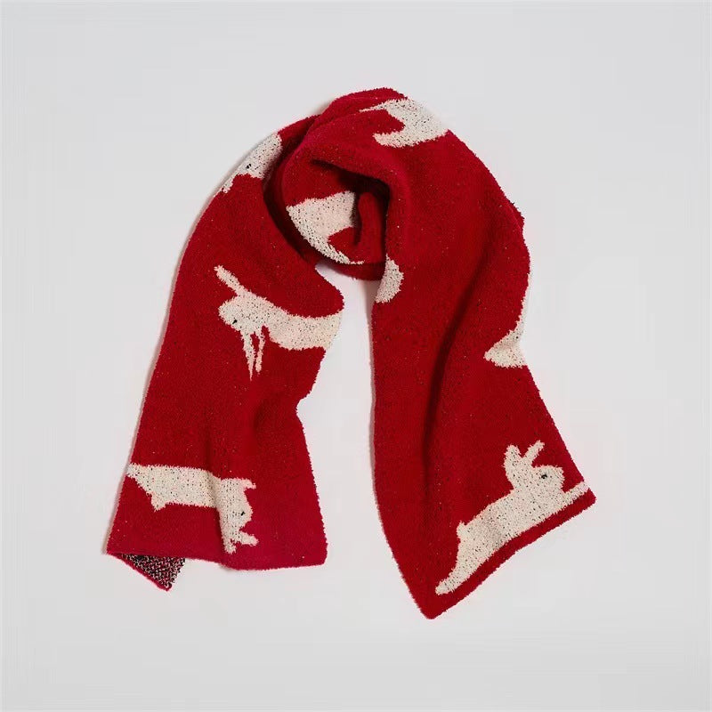 Jacquard knit cuddle blanket with rabbit motifs Bowlift