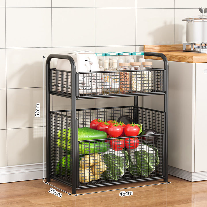 Rolling Kitchen Storage Cart with Mesh Baskets Bowlift
