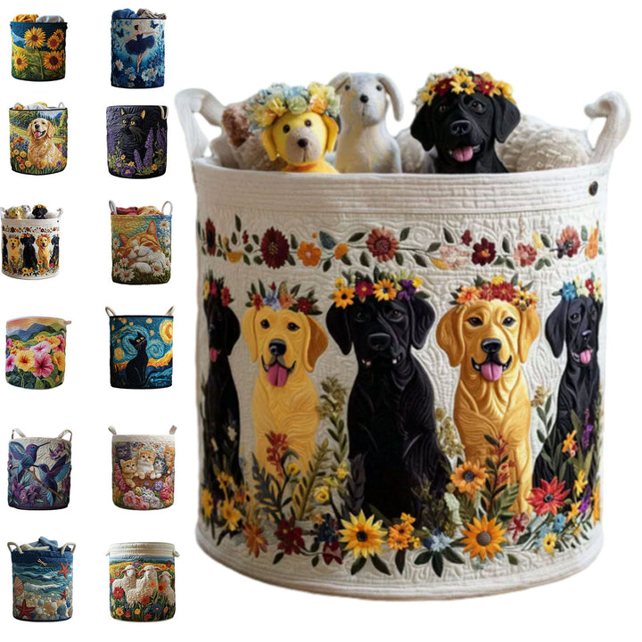 Quilted Decorative Laundry Storage Basket With Rope Handles Collapsible Fabric Organizer