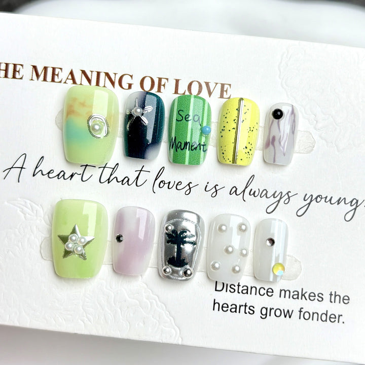 Decorative Press-On Nail Art Set with Creative Gem Accents