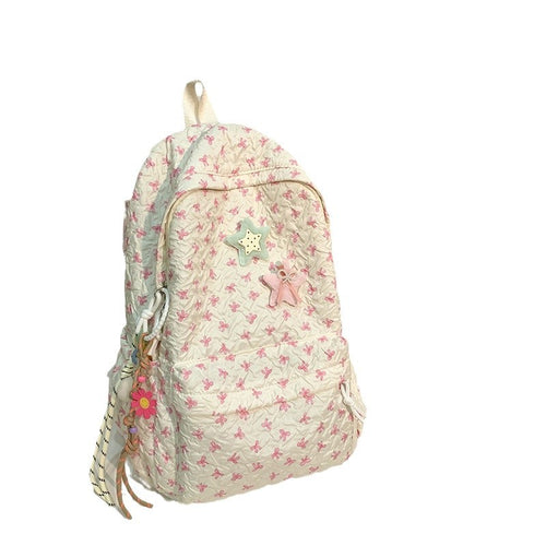 Quilted Floral Patterned Backpack Bowlift