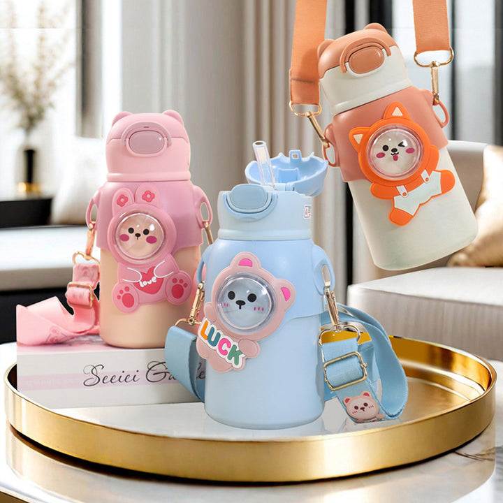 Women's Insulated Bottle with Funny Animal Design and Integrated Carrying Strap Bowlift