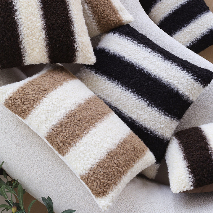 Square cushion cover made of teddy bouclé with relief stripes and soft pile Bowlift