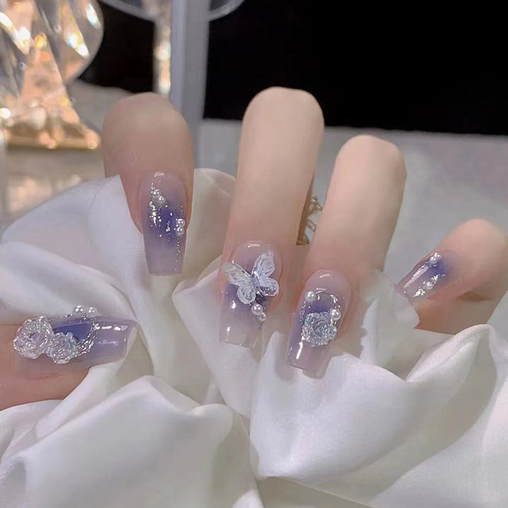 Artistic Butterfly-Embellished Press-On Nail Extensions Bowlift