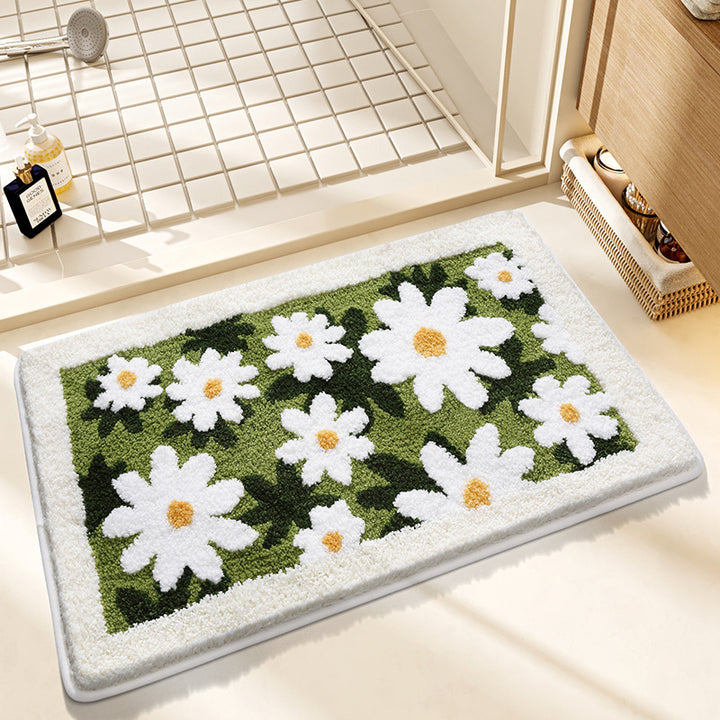 Floral Patterned Plush Bath Rug Bowlift