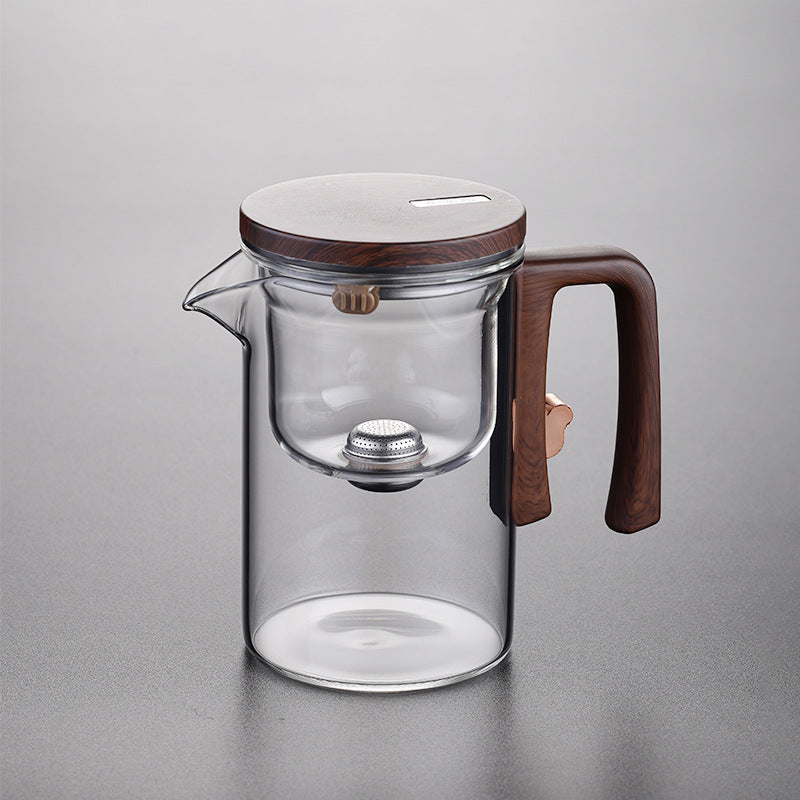 Artisan Glass Tea Set With Wooden Handle Pitcher And Serving Tray