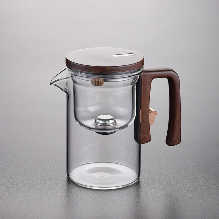 Artisan Glass Tea Set With Wooden Handle Pitcher And Serving Tray