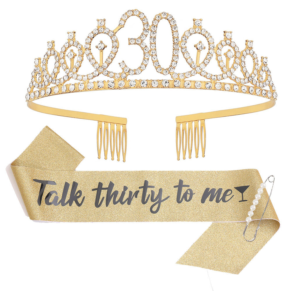 Ladies Glittering Birthday Sash with Festive Print Bowlift