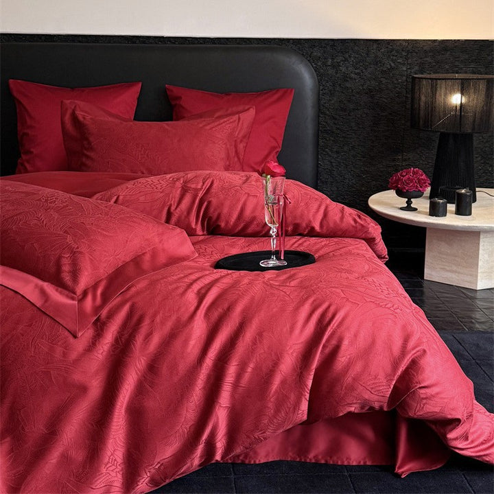 Jacquard bedding set made of cotton satin with subtle floral relief and hotel closure Bowlift